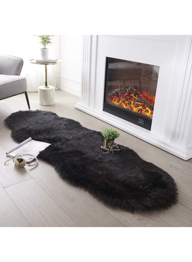 SERISSA Ultra Soft Fluffy Rug Black Faux Sheepskin Fur Area Rug Shaggy Couch Cover Seat Cushion Furry Carpet Beside Rugs for Bedroom Floor Sofa Living Room Runner 2x6 Feet Black - Image 1
