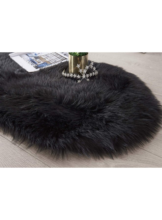 SERISSA Ultra Soft Fluffy Rug Black Faux Sheepskin Fur Area Rug Shaggy Couch Cover Seat Cushion Furry Carpet Beside Rugs for Bedroom Floor Sofa Living Room Runner 2x6 Feet Black - Image 4