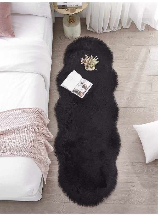 SERISSA Ultra Soft Fluffy Rug Black Faux Sheepskin Fur Area Rug Shaggy Couch Cover Seat Cushion Furry Carpet Beside Rugs for Bedroom Floor Sofa Living Room Runner 2x6 Feet Black - Image 2