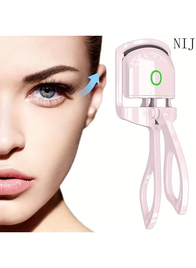 Pink White Rechargeable Electric Heated Eyelash Curler Portable Long Lasting Styling Tool - Image 1
