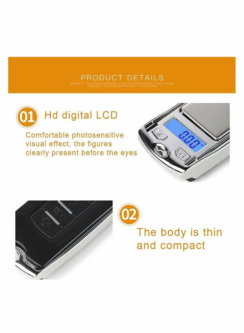 200 G / 0.01G Mini Digital Pocket Scale, Precision Mini Portable Gram Scale with Ring Keychain, Multi-Function Car Key Shape Electronic Scale for Jewelry, Food (Silver) - Image 3