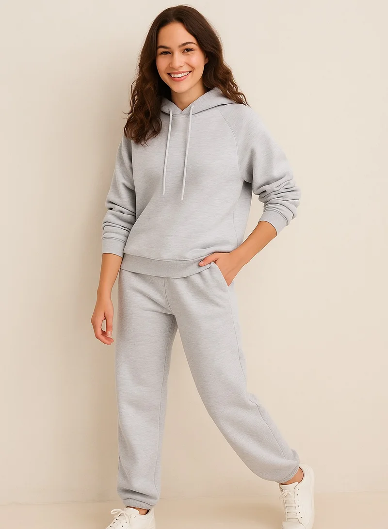 victor and jane "Light Grey Straight-Leg Drawstring Joggers –Cotton interlock