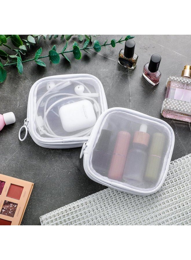 Weewooday 4 قطع حقيبة مكياج شبكية حقيبة تجميل شبكية حقيبة أدوات السفر مع سحاب حقيبة مكياج صغيرة للإكسسوارات اليومية (صغيرة، بيضاء) - Image 4