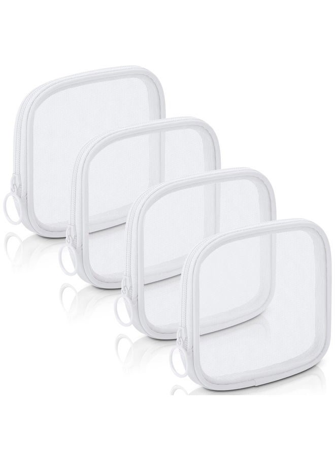 Weewooday 4 قطع حقيبة مكياج شبكية حقيبة تجميل شبكية حقيبة أدوات السفر مع سحاب حقيبة مكياج صغيرة للإكسسوارات اليومية (صغيرة، بيضاء) - Image 1
