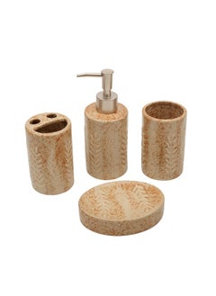 STORE 2508 Store2508 Ceramic 4 Pcs Bathroom Set Liquid Soap Dispenser Soap Dish Toothbrush Holder and Tumbler (Brown) 