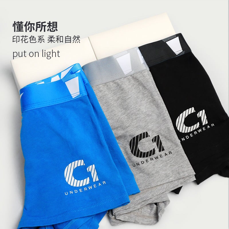 Mens Underwear Mens Pure Cotton Underpants Boxers Personalized Youth Boxer Shorts Breathable Summer Thin Fashionable Tight Pants Blue