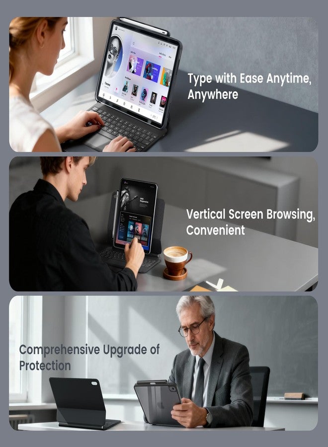 جراب لوحة مفاتيح Sunnymark لجهاز iPad من الجيل العاشر والحادي عشر (A16، 2025) - حامل مغناطيسي سهل التركيب، وضع عمودي/أفقي، جراب قابل للإزالة مع لوحة لمس متعددة اللمس - Image 4