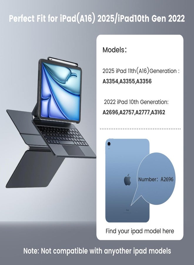 جراب لوحة مفاتيح Sunnymark لجهاز iPad من الجيل العاشر والحادي عشر (A16، 2025) - حامل مغناطيسي سهل التركيب، وضع عمودي/أفقي، جراب قابل للإزالة مع لوحة لمس متعددة اللمس - Image 2