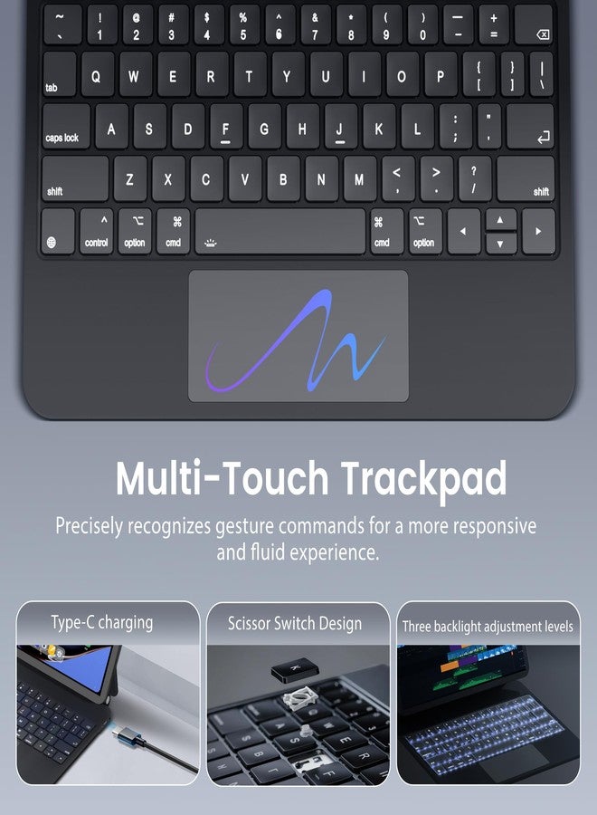 جراب لوحة مفاتيح Sunnymark لجهاز iPad من الجيل العاشر والحادي عشر (A16، 2025) - حامل مغناطيسي سهل التركيب، وضع عمودي/أفقي، جراب قابل للإزالة مع لوحة لمس متعددة اللمس - Image 5