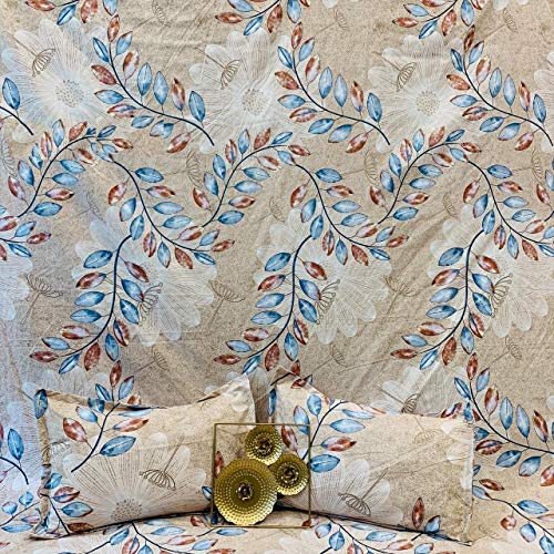 Mosho Glace Cotton Floral Super King Size Double Bed Sheet 108x108 Inch with XX-Large 2 Pillow Covers without any Joints ( Cream ) - Image 3
