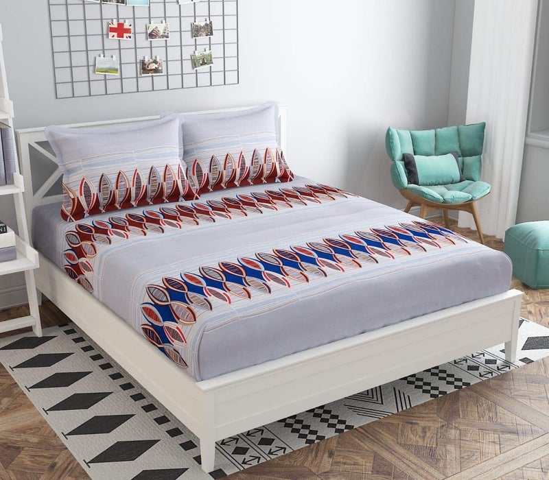Mosho Glace Cotton Floral Super King Size Double Bed Sheet 108x108 Inch with XX-Large 2 Pillow Covers without any Joints ( Cream ) - Image 2