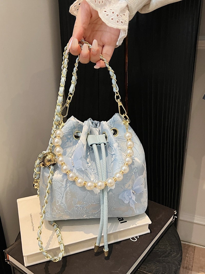 2025 Chinese New Embroidered Bucket Bag Chinese Cheongsam Style Pearl Hand Shoulder Crossbody Bag Classic Women'S Bag - Image 2