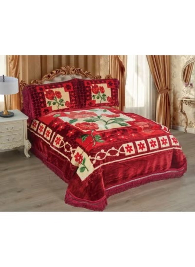 ام اس طقم بطانيات شتوية ثقيلة مكون من 4 قطع بمقاس 220×240 سم مع غطاء مرتبة بمقاس 230×260 سم و2 غطاء وسادة بمقاس 55×75 سم، بطانية فائقة النعومة ذات طبقتين مصنوعة من مواد عالية الجودة وبحرفية ممتازة (وزن الطقم بالكامل 9 كجم). - Image 1