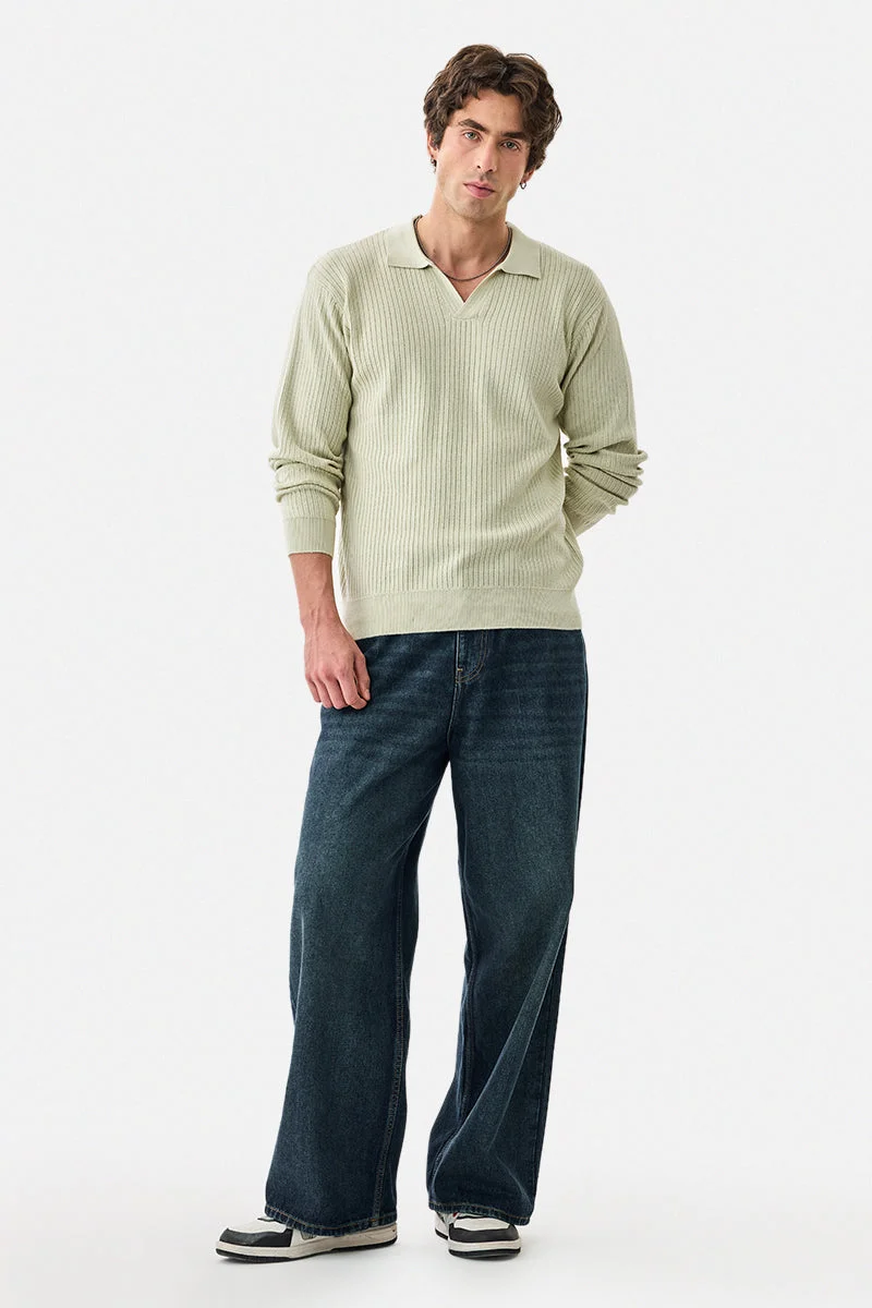 سنيتش Light Green Ribbed Long Sleeve Regular Fit T-Shirt