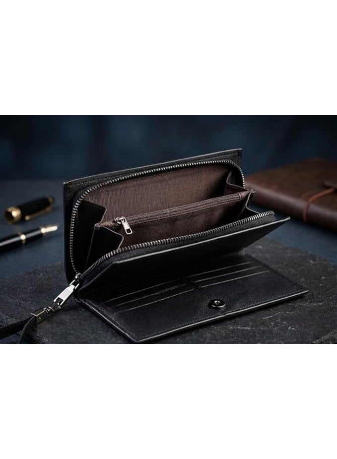 Versatile Long Leather Wallet for Men & Women – Stylish Design in Black for Money, Cards, Mobile Phone with Large Capacity and High Quality for Daily Use and Travel - Image 4