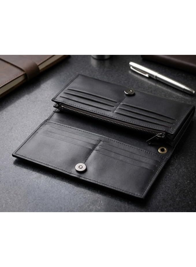 Versatile Long Leather Wallet for Men & Women – Stylish Design in Black for Money, Cards, Mobile Phone with Large Capacity and High Quality for Daily Use and Travel - Image 3