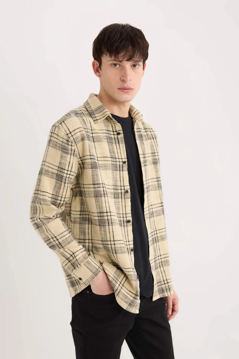 ديفاكتو Regular Fit Plaid Cotton Long Sleeve Shirt