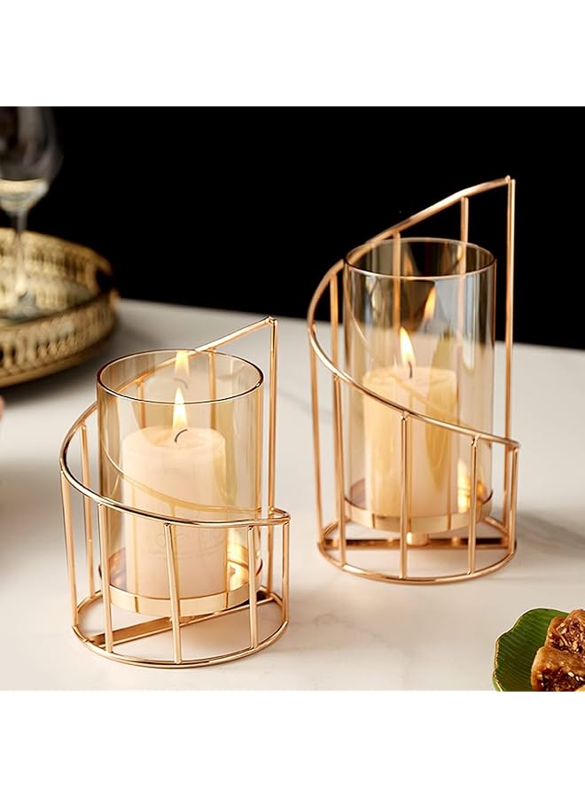 S-TOP Gold Metal Wire Candle Holders, Set of 2 Elegant Tea Light Candleholders - for Wedding Centerpiece, Rustic & Modern Home Decor in Living Room, Dining Room & Bedroom - Image 1