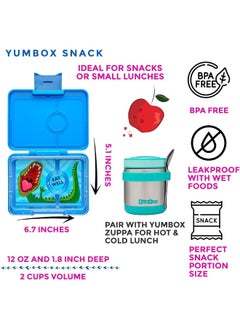Yumbox Yumbox Surf Blue Snack Box with Dinosaur Tray - 3-Compartment Bento 6.7x5.1x1.8 | Kid-Friendly | Healthy Snacks | BPA-Free & Easy Clean  - Image 2