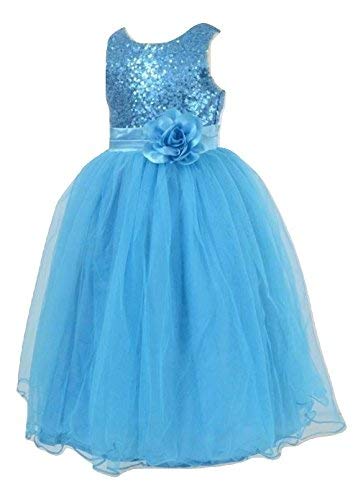 PINK WINGS Girl's Sequined Elsa Gown (12-13 Years) Sky Blue - Image 2