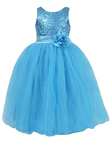 PINK WINGS Girl's Sequined Elsa Gown (12-13 Years) Sky Blue - Image 5