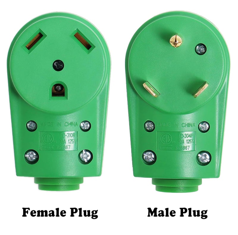 Wadoy 30 Amp RV Male and Female Plug Set - Camper with Handle, Electrical Adapter Receptacle 55245 (Green, 30 Amp) - Image 4
