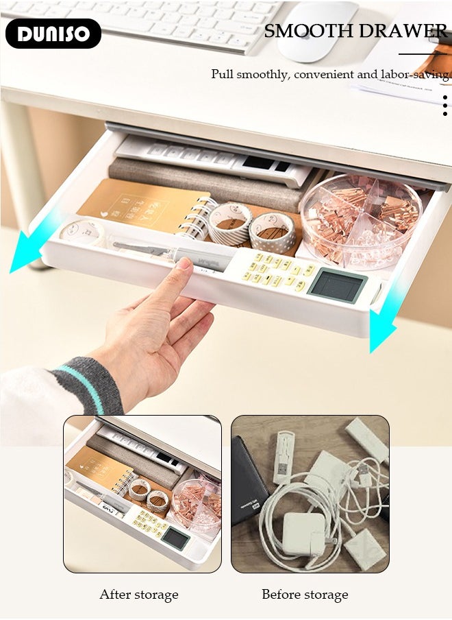DUNISO Under Desk Storage Drawer, Self-Adhesive  Attachable Under Shelf/Desk/Table Drawer,Hidden Desk Drawer Slide-out for Pencil and Office Supplies Organizer, Under Desk Drawer Organizer for Office/Home/School  - Image 2