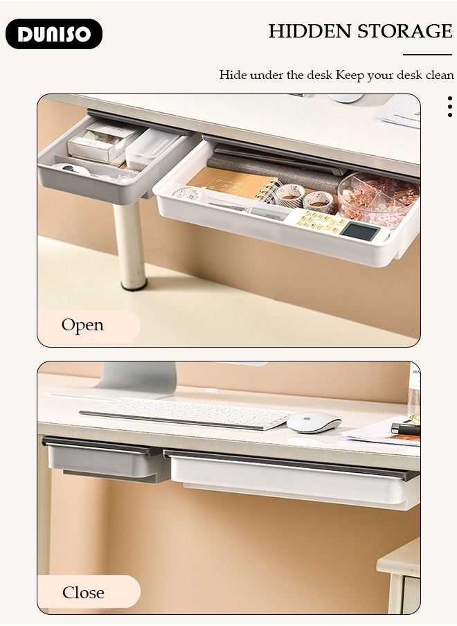 DUNISO Under Desk Storage Drawer, Self-Adhesive  Attachable Under Shelf/Desk/Table Drawer,Hidden Desk Drawer Slide-out for Pencil and Office Supplies Organizer, Under Desk Drawer Organizer for Office/Home/School  - Image 3