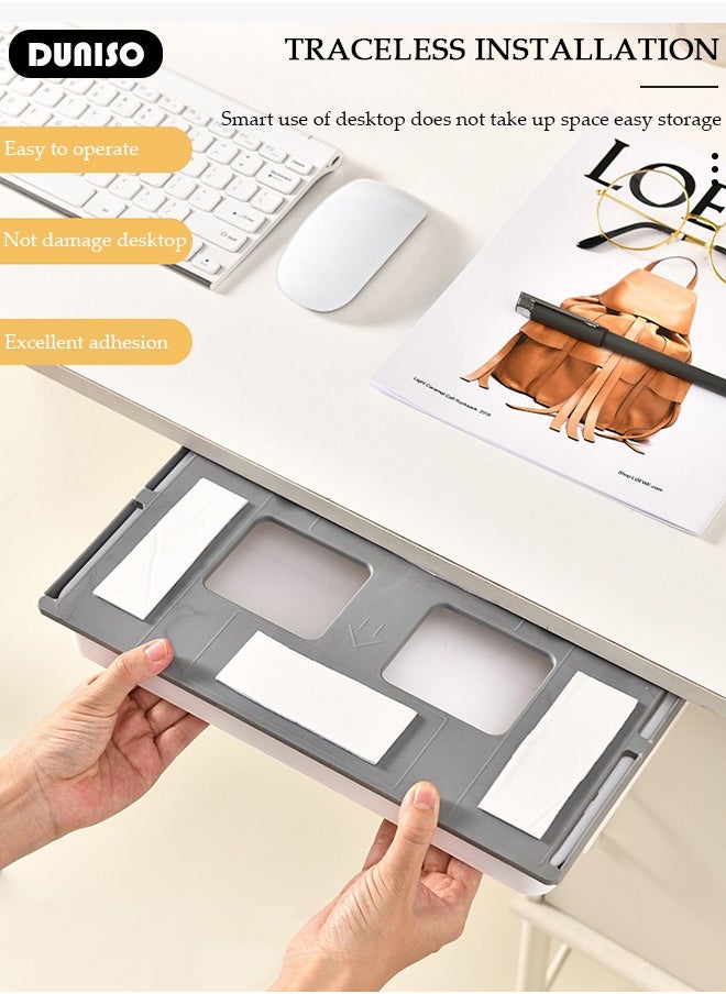 DUNISO Under Desk Storage Drawer, Self-Adhesive  Attachable Under Shelf/Desk/Table Drawer,Hidden Desk Drawer Slide-out for Pencil and Office Supplies Organizer, Under Desk Drawer Organizer for Office/Home/School  - Image 5