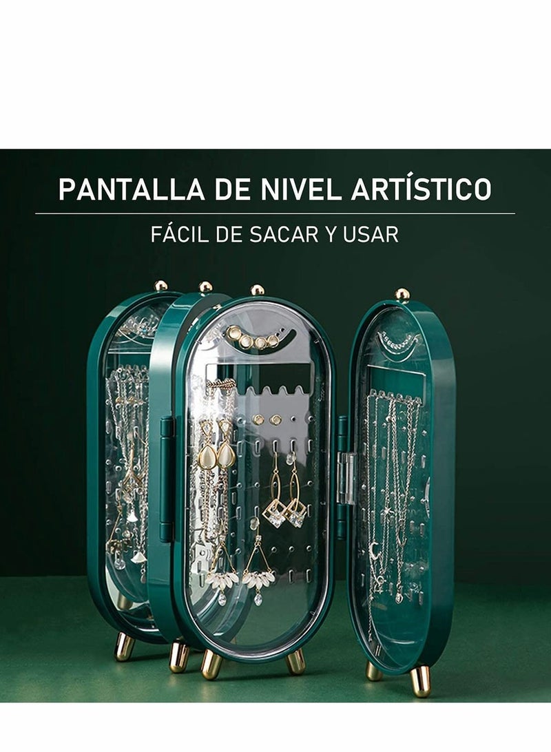 SOLARAE 1 Pcs Jewelry Box Organizer, Travel Jewelry Box for Women & Girls Earring Holder Stand Bracelet Hanging Organizers Portable Jewelry with Mirror & Necklace Holder (Green) - Image 3