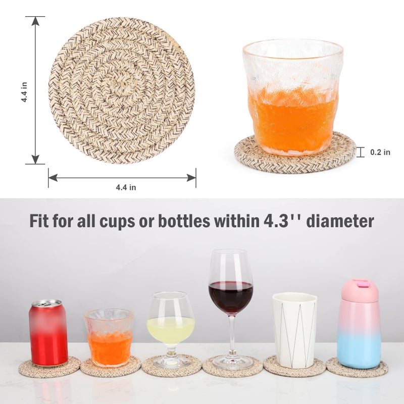 ABenkle 8 Pcs Drink Coasters with Holder, Cotton Woven Absorbent Coasters for Drinks, Minimalist Home Decor Coaster Set for Wooden Tabletop Protection Table, 4.3 inches Mixed Brown - Image 2