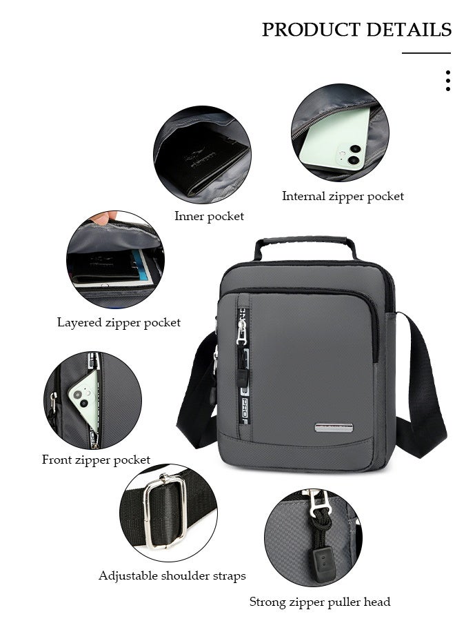 DUNISO Mens Crossbody Bag Shoulder Bag with Adjustable Strap and Top Handle Multi-layer Functional New Trends Fashion Handbag Grey - Image 3
