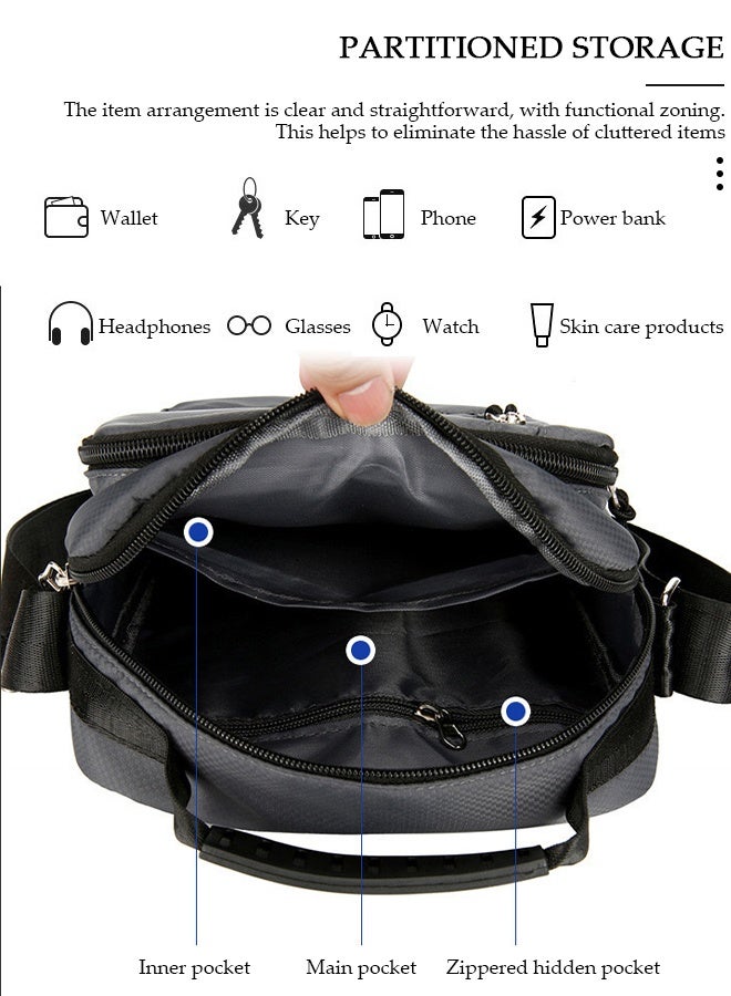 DUNISO Mens Crossbody Bag Shoulder Bag with Adjustable Strap and Top Handle Multi-layer Functional New Trends Fashion Handbag Grey - Image 5