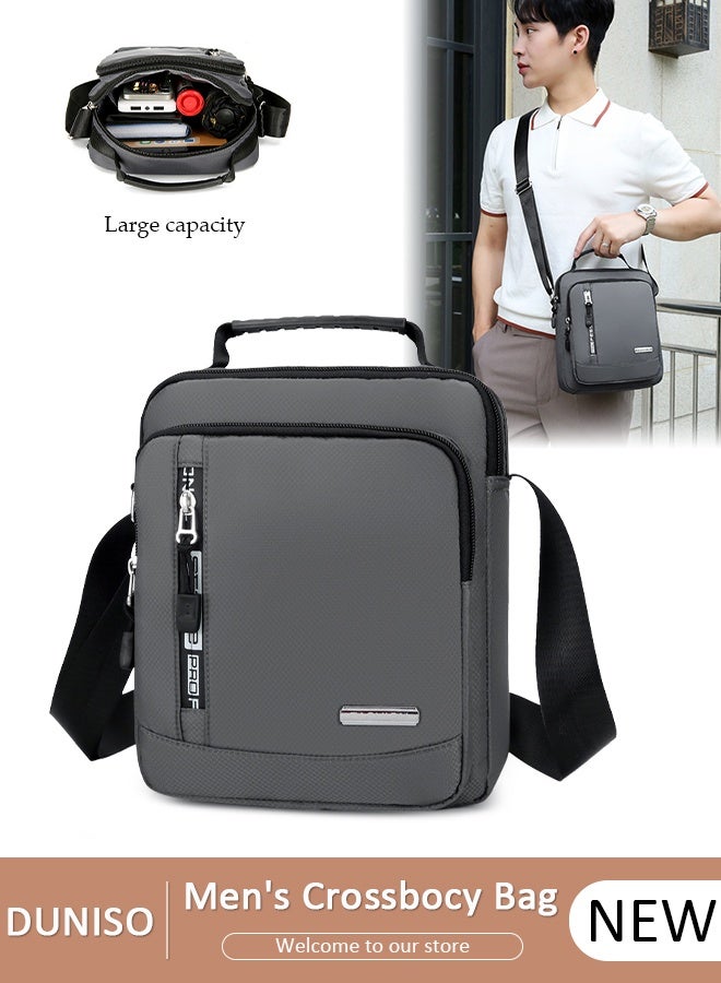 DUNISO Mens Crossbody Bag Shoulder Bag with Adjustable Strap and Top Handle Multi-layer Functional New Trends Fashion Handbag Grey - Image 1