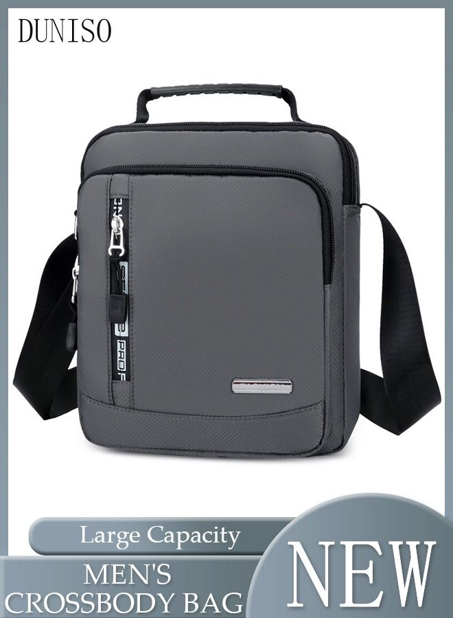 DUNISO Mens Crossbody Bag Shoulder Bag with Adjustable Strap and Top Handle Multi-layer Functional New Trends Fashion Handbag Grey  - Image 1