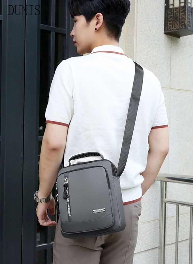 DUNISO Mens Crossbody Bag Shoulder Bag with Adjustable Strap and Top Handle Multi-layer Functional New Trends Fashion Handbag Grey  - Image 2