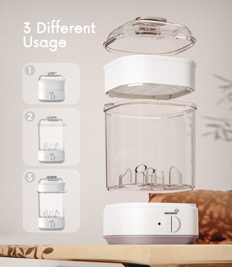 GROWNSY Bottle Sterilizer, Baby Bottle Steam Sterilizer, Electric Baby Bottle Sanitizer with Timer for Baby Bottles, Pacifiers, Pump Parts  - Image 3