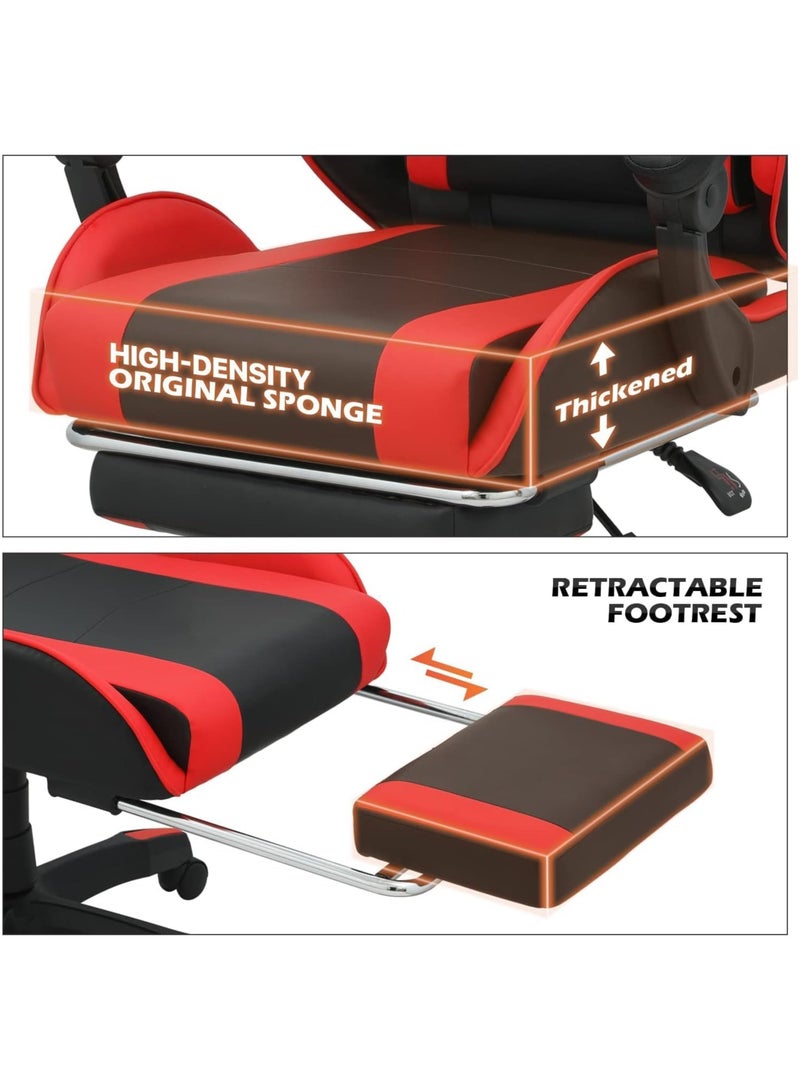 بريمو بلس كرسي ألعاب كمبيوتر قابل للتعديل، كرسي مكتب من الجلد الصناعي، ظهر مرتفع، دعم قطني، مسند ذراع مريح، مسند رأس، أحمر وأسود - Image 4