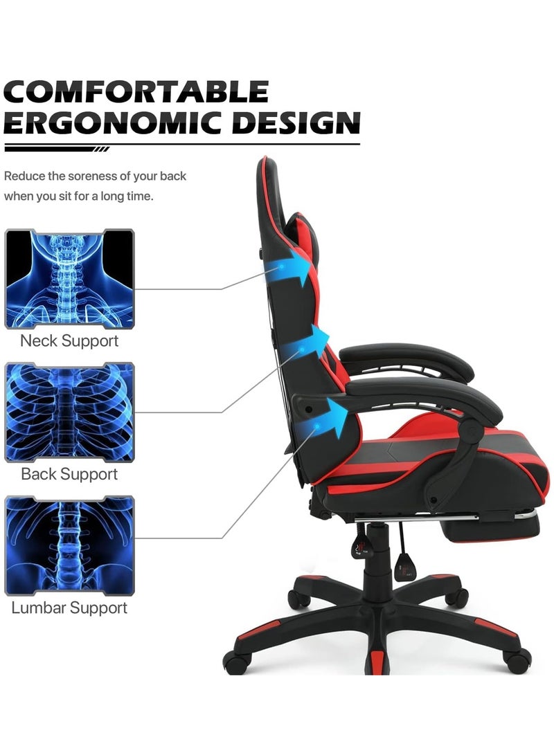 بريمو بلس كرسي ألعاب كمبيوتر قابل للتعديل، كرسي مكتب من الجلد الصناعي، ظهر مرتفع، دعم قطني، مسند ذراع مريح، مسند رأس، أحمر وأسود - Image 5