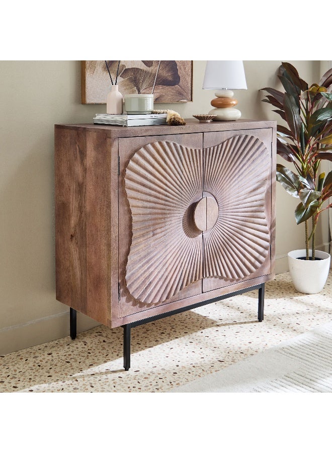 Home Box بوفيه خشبي صلب منحوت ذو بابين أولغا - Image 1