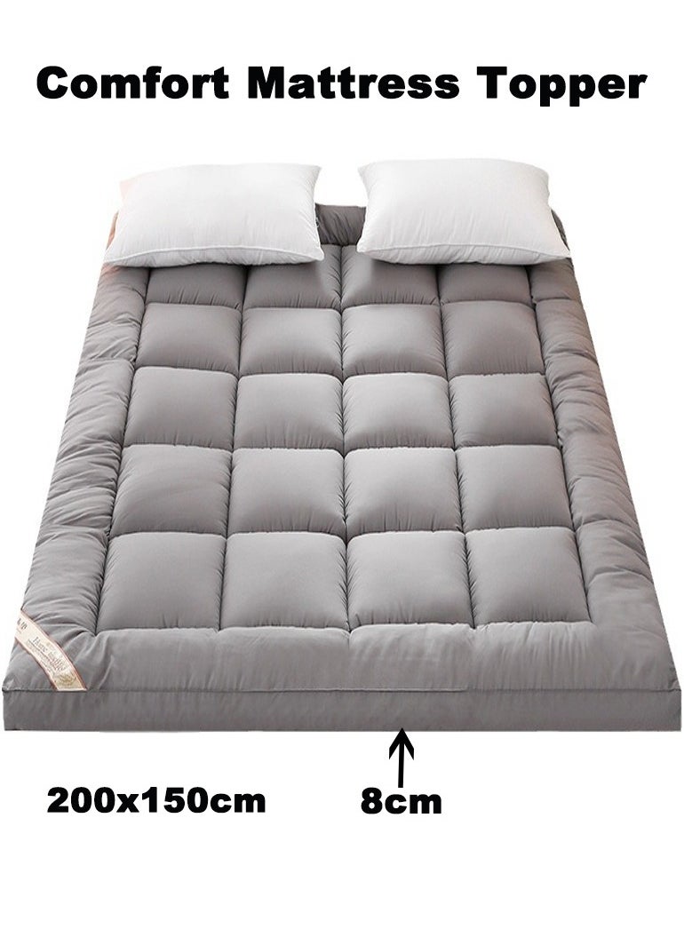 Arabest Comfort Extra Thick Mattress Topper with Piping and Highly Elastic Bands Extra Thick Plush Bed Topper with 100% Cotton Cover for Back Pain Size 150x200cm - Grey  - Image 1