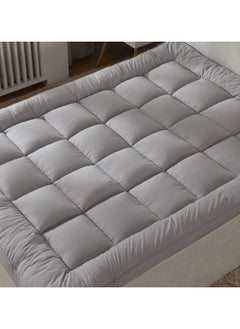 Arabest Comfort Extra Thick Mattress Topper with Piping and Highly Elastic Bands Extra Thick Plush Bed Topper with 100% Cotton Cover for Back Pain Size 150x200cm - Grey  - Image 2