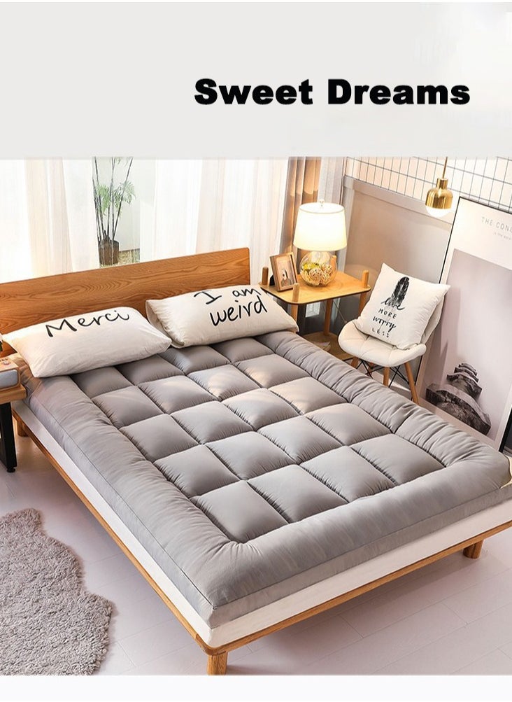 Arabest Comfort Extra Thick Mattress Topper with Piping and Highly Elastic Bands Extra Thick Plush Bed Topper with 100% Cotton Cover for Back Pain Size 150x200cm - Grey  - Image 4