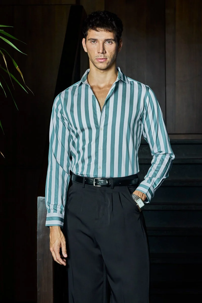 SNITCH Slim Fit 100% Cotton Stripes Luxe Shirt