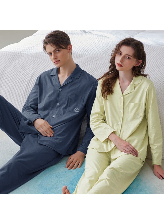 Fenton Fenteng Couple's Pajamas, New Pure Cotton Spring And Autumn Long-sleeve Lapel Cardigan, Simple Large Size Youth Men's Loungewear Set - Image 2
