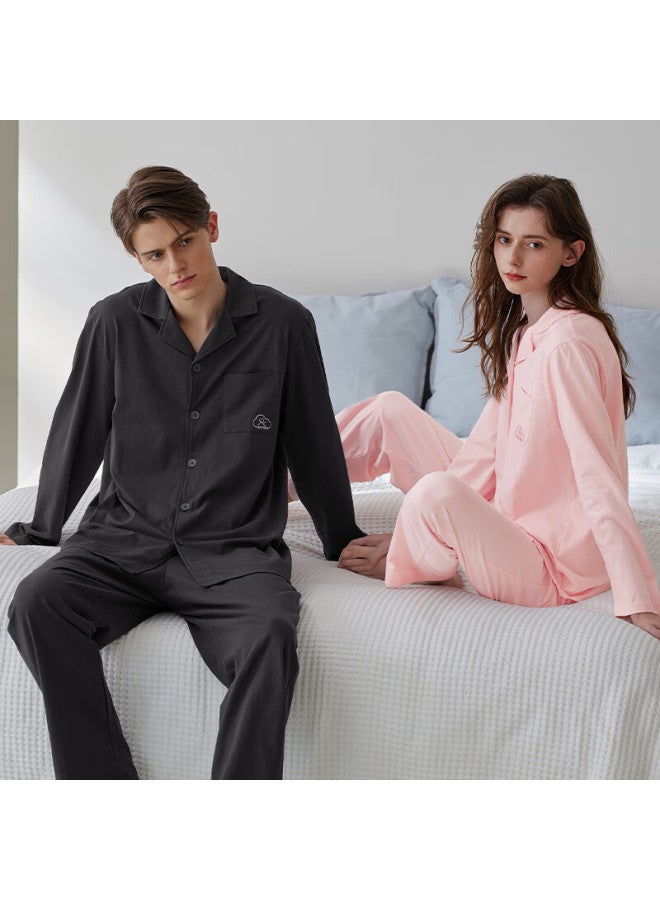 Fenton Fenteng Couple's Pajamas, New Pure Cotton Spring And Autumn Long-sleeve Lapel Cardigan, Simple Large Size Youth Men's Loungewear Set - Image 3