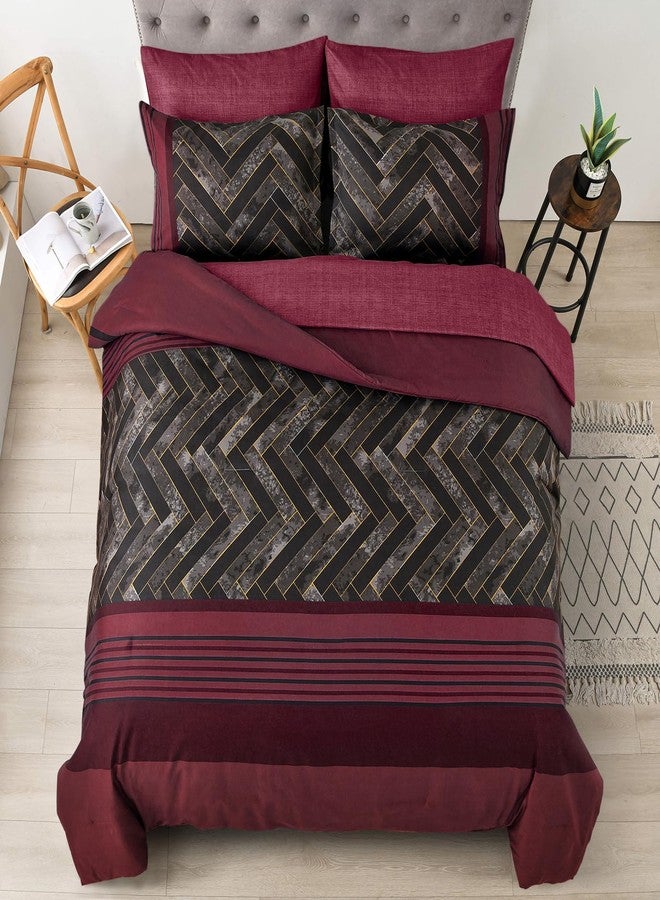 Luxudecor Burgundy Comforter Set King Size 7 Pieces Red and Black Stripe Bed in a Bag Geometric Comforter and Sheet Set, Soft Microfiber Complete Bedding Sets for All Seasons - Image 2
