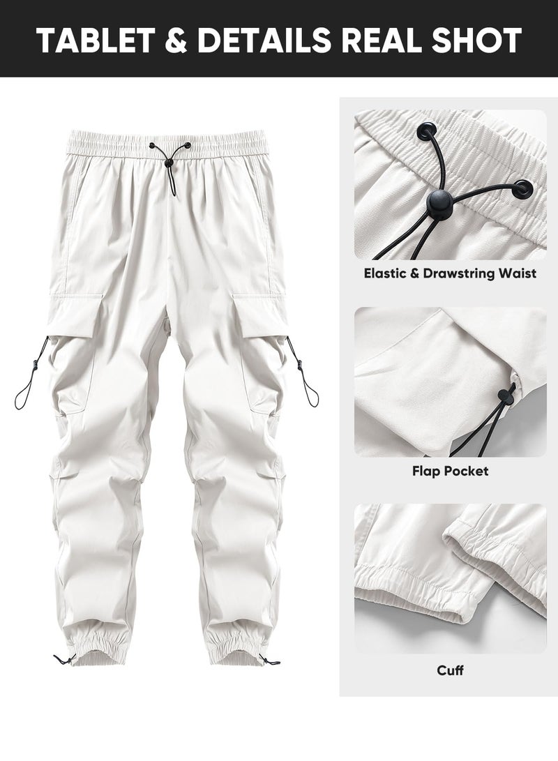JMIERR Men's Casual Lounge Travel Parachute Pants Wide Leg Trousers Beam Feet Harem Baggy Sweatpants Cargo Streetwear Pants for Fall Essentials Clothes Trendy Street Wear,L,Snow White - Image 4