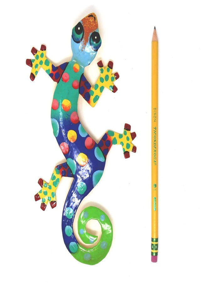 Global Crafts 8" Painted Gecko Recycled Haitian Metal Wall Art Blue Green, Florida - Image 2