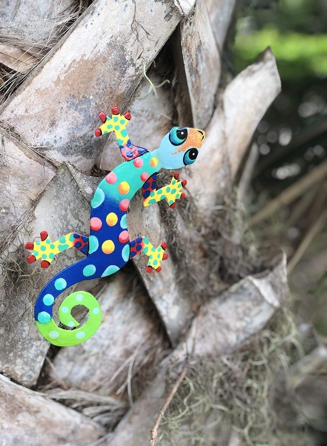 Global Crafts 8" Painted Gecko Recycled Haitian Metal Wall Art Blue Green, Florida - Image 3
